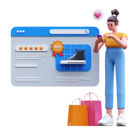 Girl Doing Online Shoes Shopping  3D Illustration