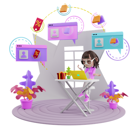 Girl doing online shopping  3D Illustration