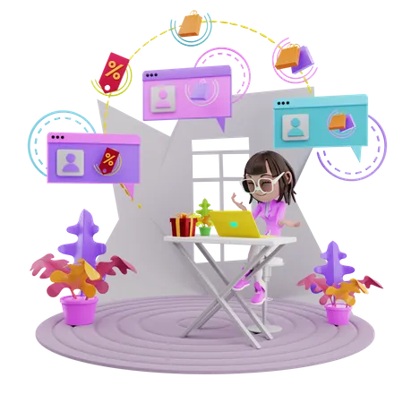 Girl doing online shopping  3D Illustration