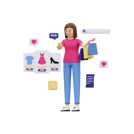 Girl doing online shopping payment  3D Illustration