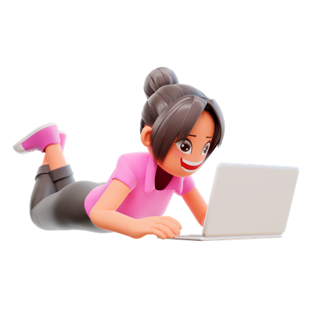 Girl doing online studies  3D Illustration