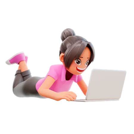 Girl doing online studies  3D Illustration