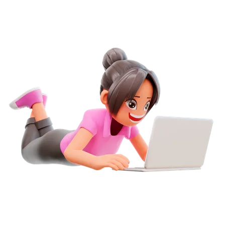 Girl doing online studies 3D Illustration
