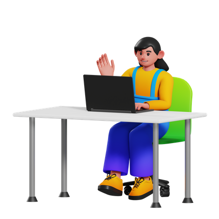 Girl doing online video meeting  3D Illustration