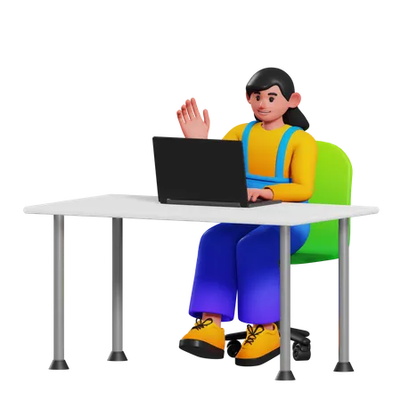 Girl doing online video meeting  3D Illustration