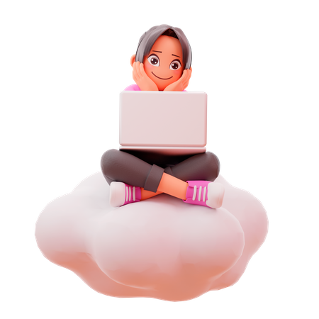 Girl Doing online working  3D Icon