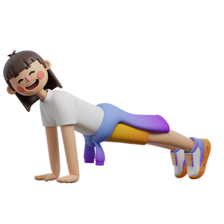 Girl Doing Plank  3D Illustration
