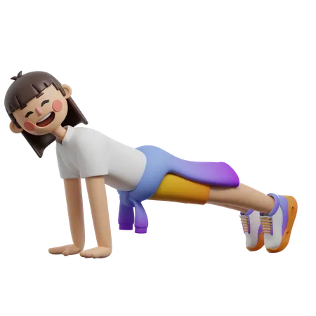 Girl Doing Plank  3D Illustration
