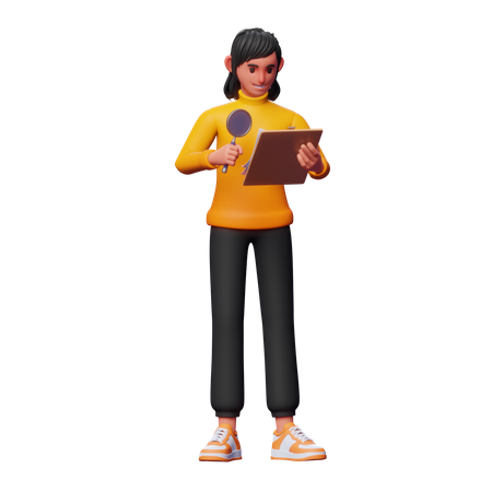 Girl Doing Research  3D Illustration