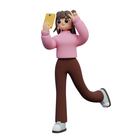 Girl Doing Selfie With Smartphone  3D Illustration