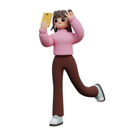 Girl Doing Selfie With Smartphone  3D Icon