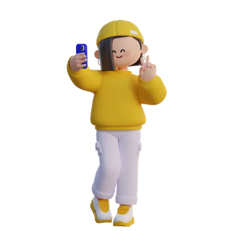 Girl Doing Selfies  3D Illustration