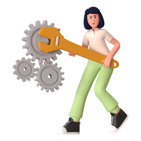 Girl Doing Setting Configuration  3D Illustration