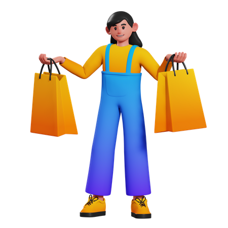 Girl doing shopping  3D Illustration