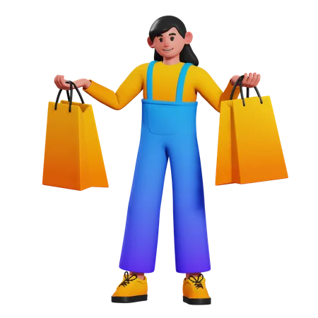 Girl doing shopping  3D Illustration