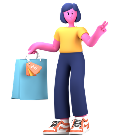 Girl doing shopping  3D Illustration