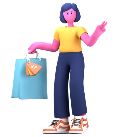 Girl doing shopping  3D Illustration