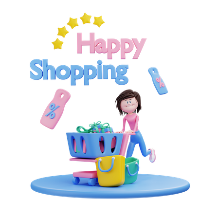 Girl doing shopping 3D Illustration