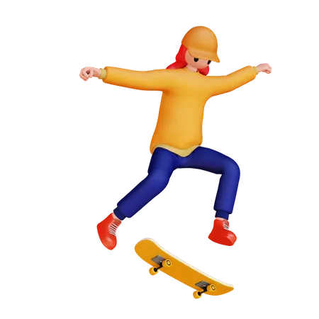 Girl doing Skateboard  3D Illustration