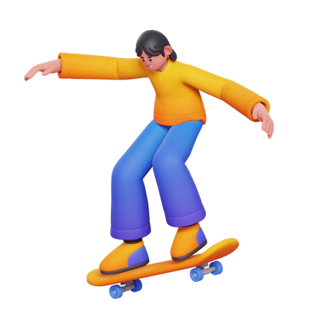 Girl Doing Skateboarding 3D Illustration