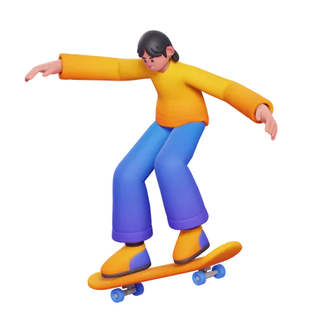 Girl Doing Skateboarding  3D Illustration