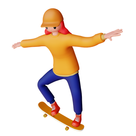 Girl doing Skating  3D Illustration