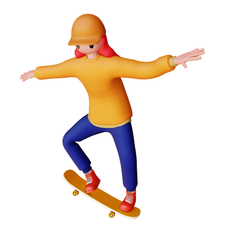 Girl doing Skating 3D Illustration