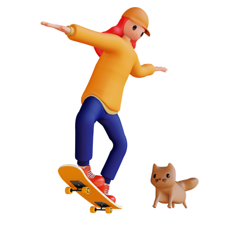 Girl doing Skating 3D Illustration