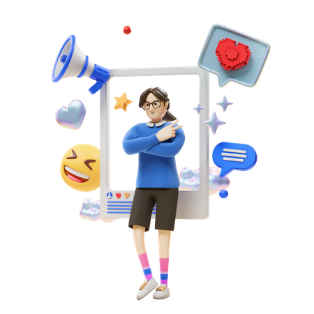 Girl Doing Social Media Marketing  3D Illustration