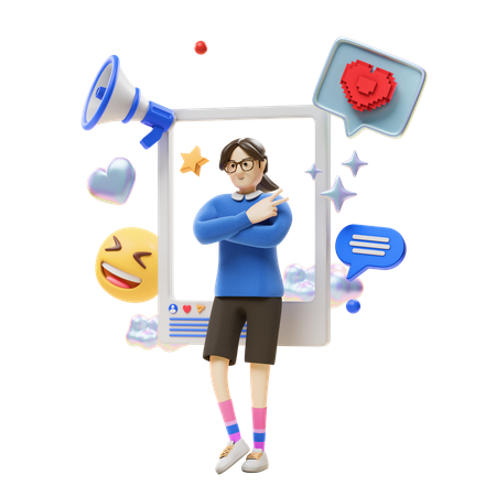 Girl Doing Social Media Marketing  3D Icon