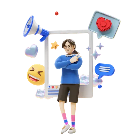 Girl Doing Social Media Marketing  3D Illustration