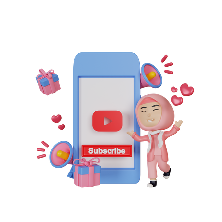Girl doing Subscribe Channel Promotion 3D Illustration