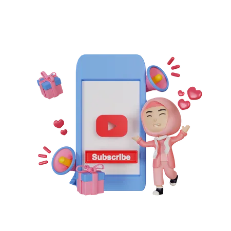 Girl doing Subscribe Channel Promotion 3D Illustration