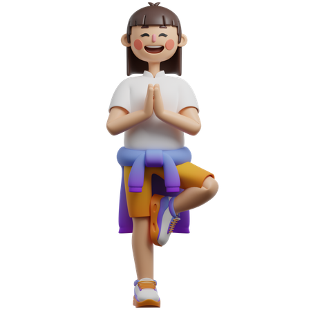 Girl Doing Tree Pose  3D Illustration