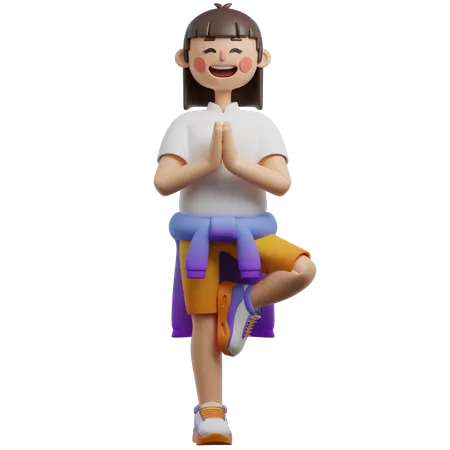 Girl Doing Tree Pose  3D Illustration