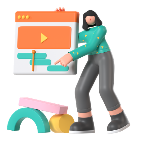 Girl Doing Video Editing  3D Illustration