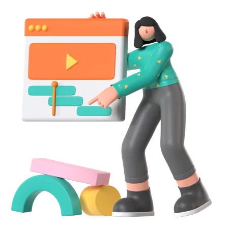 Girl Doing Video Editing  3D Illustration