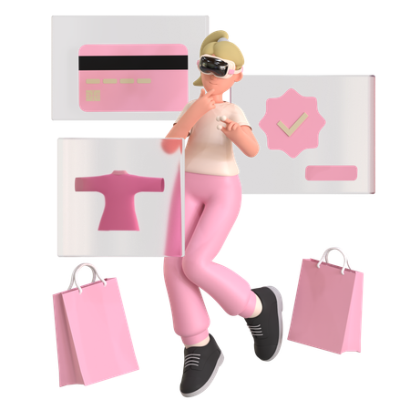 Girl Doing Virtual Shopping Using Vr Glass  3D Illustration