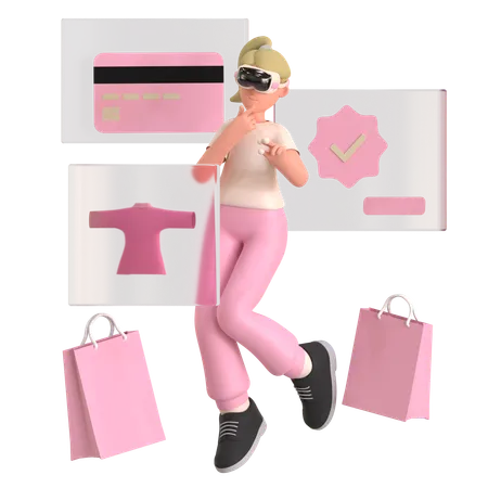 Girl Doing Virtual Shopping Using Vr Glass  3D Illustration