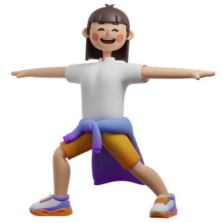 Girl Doing Warrior Pose  3D Illustration