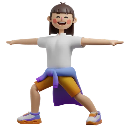 Girl Doing Warrior Pose  3D Illustration
