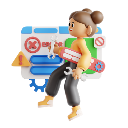 Girl Doing Web Troubleshooting  3D Illustration