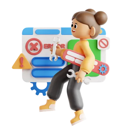 Girl Doing Web Troubleshooting  3D Illustration