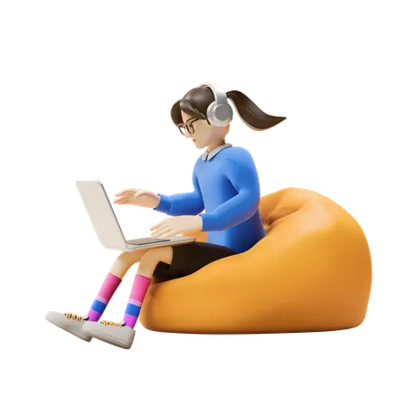Girl Doing Work From Home  3D Illustration