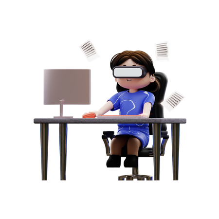 Girl doing work using metaverse  3D Illustration