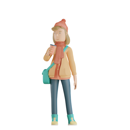 Girl Drink Cold Coffee  3D Illustration