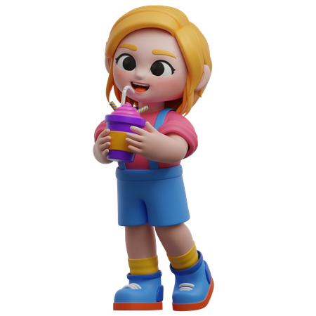 Girl Drinking Milkshake  3D Illustration