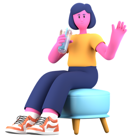 Girl drinking water  3D Icon