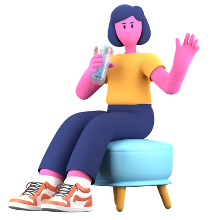 Girl drinking water  3D Illustration