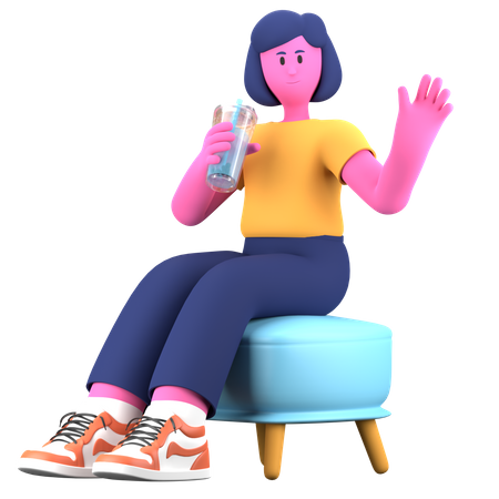 Girl drinking water  3D Illustration